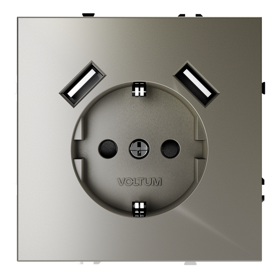 Розетка встраиваемая VOLTUM S70 с заземлением и защитными шторками, 16А, с USB, A+A, (шелк) в строительном магазине