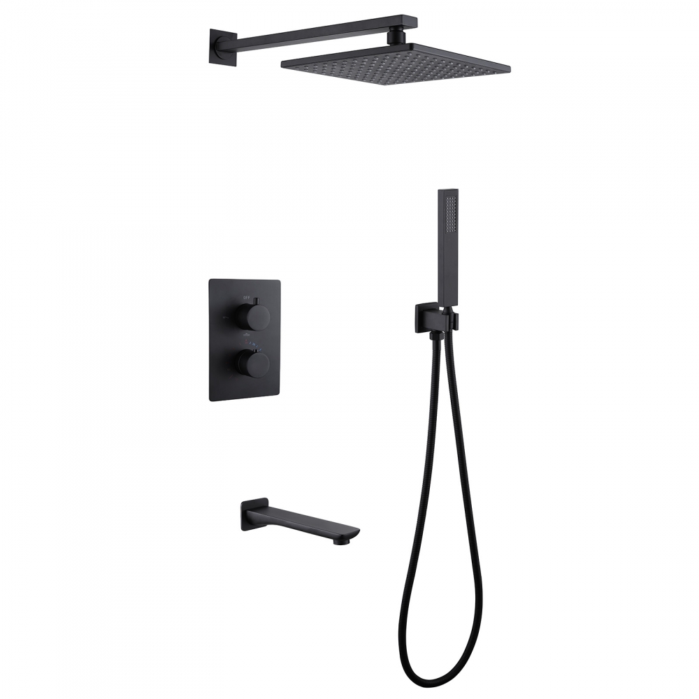 Душевая система ABBER Weiss Insel AF8050B скрытого монтажа с изливом, термостат, черная матовая в строительном магазине