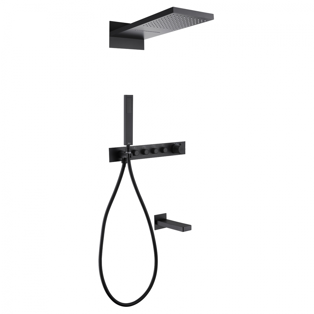 Душевая система ABBER Rund AF8753B скрытого монтажа с изливом, термостат, черная матовая в строительном магазине