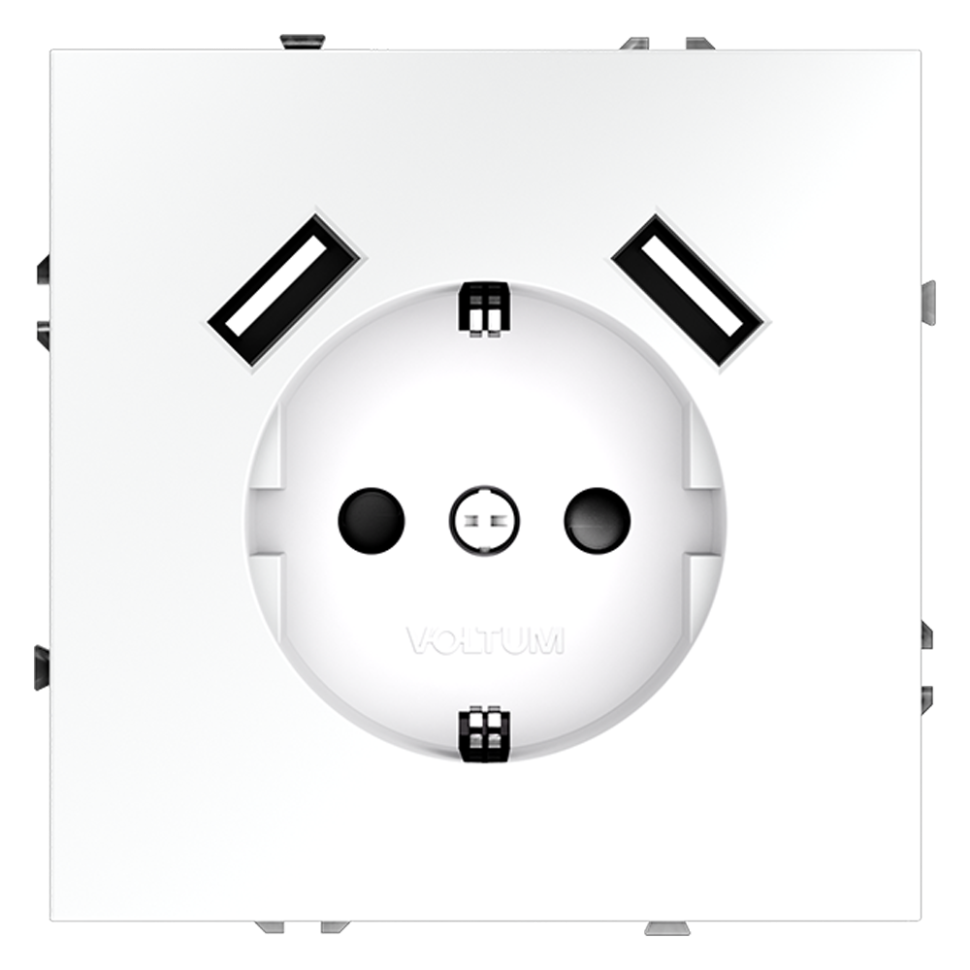 Розетка встраиваемая VOLTUM S70 с заземлением и защитными шторками, 16А, с USB, A+A, (белый матовый) в строительном магазине