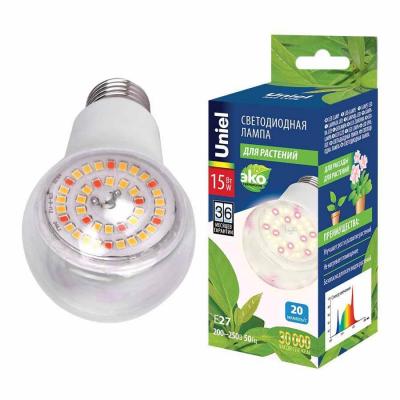 Лампа светодиодная для растений Uniel E27 15W прозрачная LED-A60-15W/SPFB/E27/CL PLP30WH UL-00007405 в строительном магазине