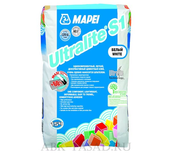 Клей для плитки Mapei ULTRALITE S1 BIANCOБелый