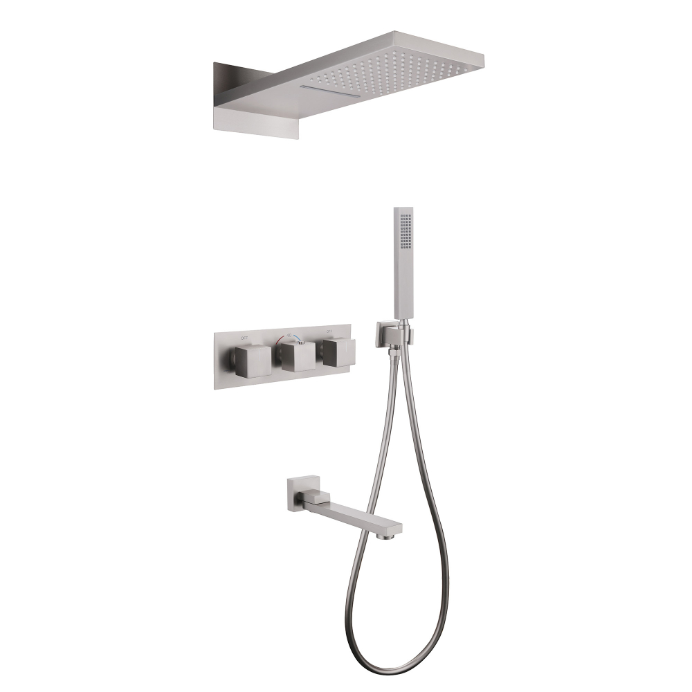 Душевая система ABBER Daheim AF8253SP скрытого монтажа с изливом, термостат, хром (555х230) в строительном магазине