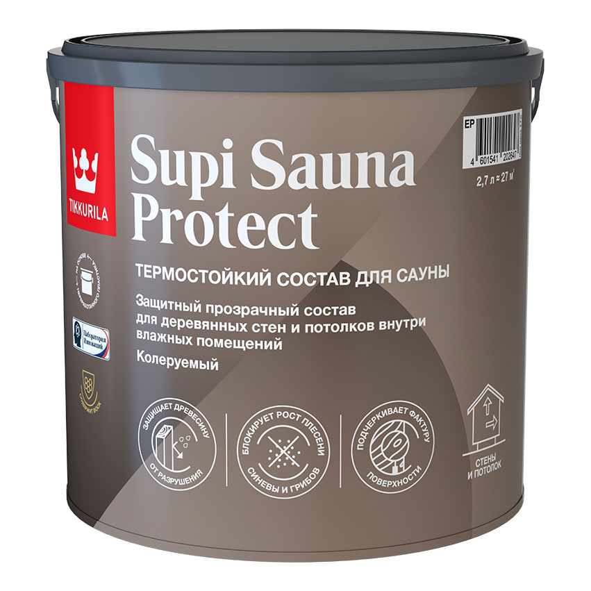 Защитный состав Tikkurila Supi Sauna Protect для стен и потолков в бане и сауне полуматовый 0,9л в строительном магазине