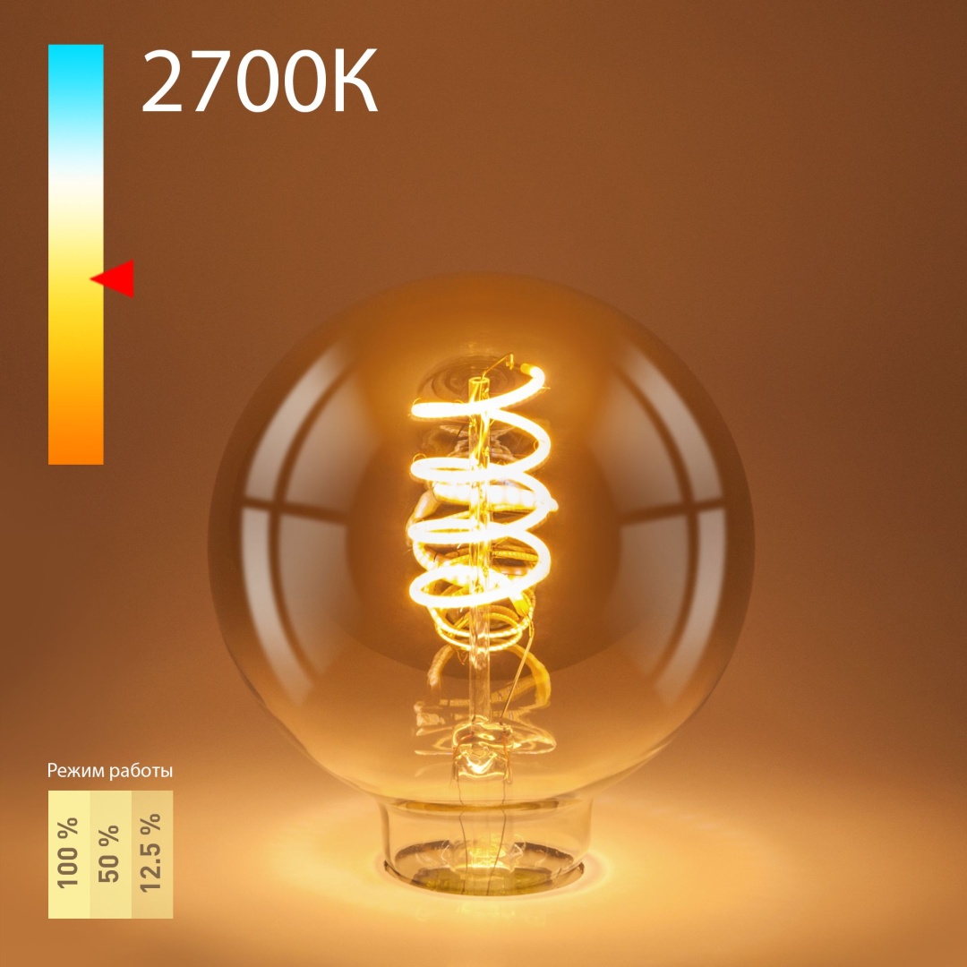 Филаментная светодиодная лампа Dimmable G95 5W 2700K E27 тонированная BLE2747 в строительном магазине