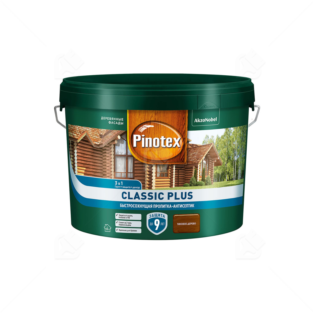 Пропитка Pinotex Classic Plus 3в1 тиковое дерево, 9 л.