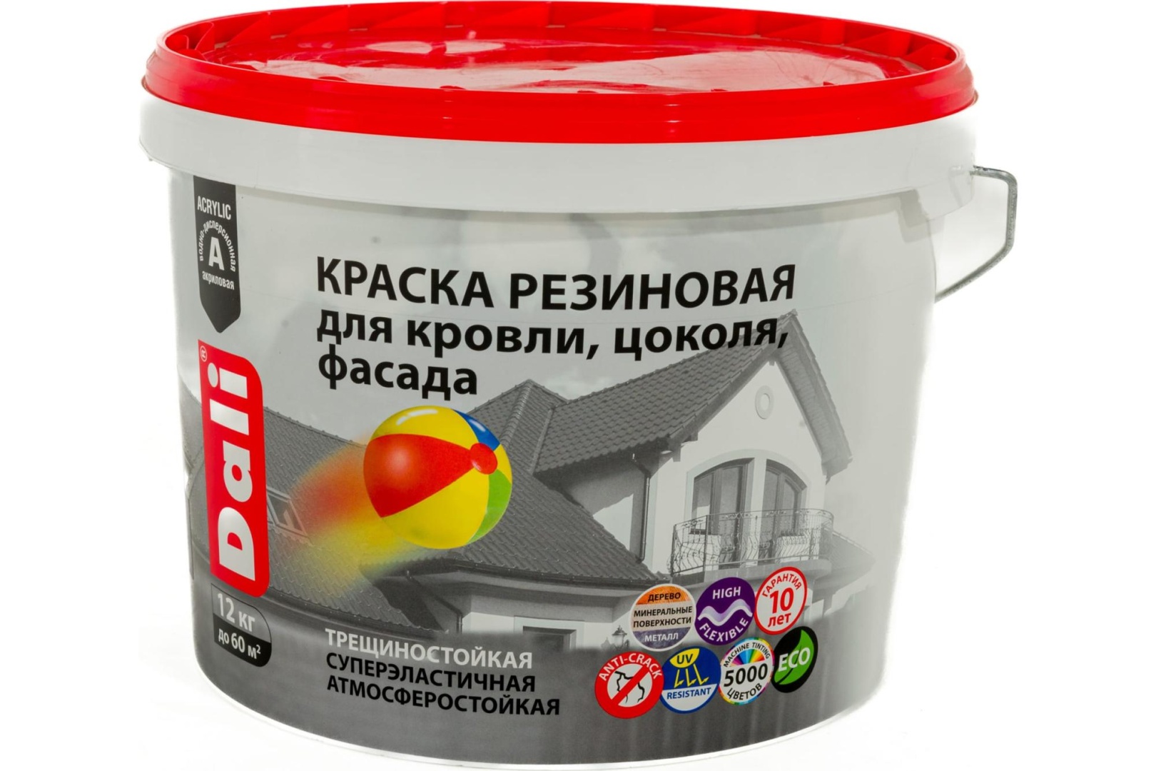 Краска резиновая DALI трещиностойкая акриловая 12кг в строительном магазине