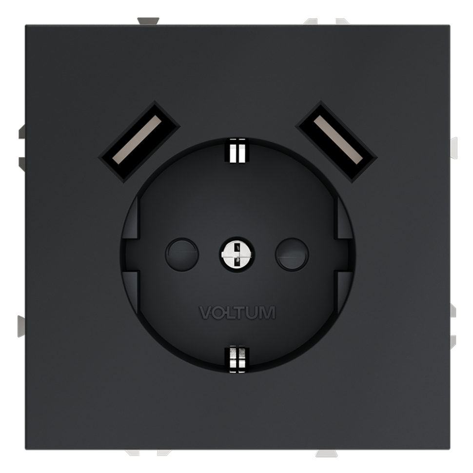 Розетка встраиваемая VOLTUM S70 с заземлением и защитными шторками, 16А, с USB, A+A, (графит) в строительном магазине
