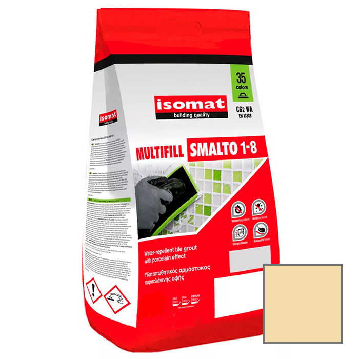 Затирка для плитки Isomat Multifill Smalto 1-8 №16 Светлая охра 2 кг16 светлая охра, 01 Белый, 02 Черный, 03 серый, 04 перламутрово-серый, 05 светло-серый, 06 багама-бежевый, 07 красно-коричневый, 08 коричневый, 09 светло-коричневый, 10 темно-серый, 11 слоновая кость, 13 красный, 15 манхеттен серый, 17 анемон, 18 перламутрово-бежевый, 19 мокко, 20 марун, 21 карамель, 25 крокус, 29 серебряно-серый, 30 цементно-серый, 31 керамик, 32 синий миконос, 40 тёмно-коричневый, 41землянисто-коричневый, 42 серовато-бежевый, 43 оливковый зеленый, 44 желтовато-коричневый, 45 песочный, 46 серовато-синий, 47 сиреневый, 48 лимонный желтый, 49 бирюзовый