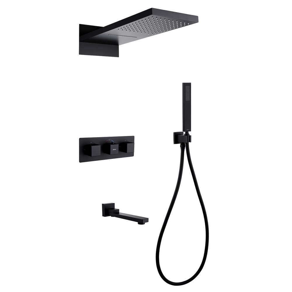 Душевая система ABBER Daheim AF8253B скрытого монтажа с изливом, термостат, черный матовый (230х555) в строительном магазине