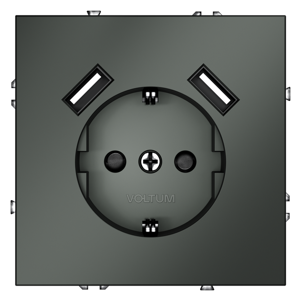 Розетка встраиваемая VOLTUM S70 с заземлением и защитными шторками, 16А, с USB, A+A, (титан) в строительном магазине