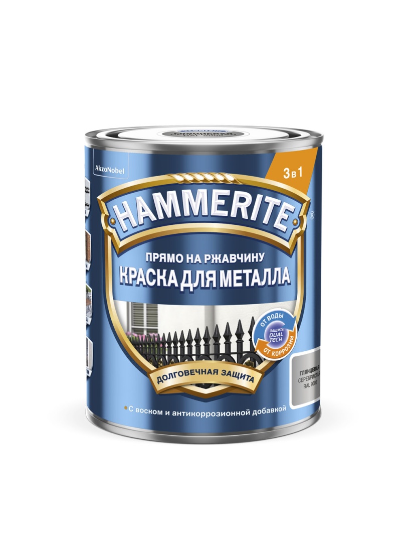 Краска Hammerite алкидная глянцевая RAL9006 серебро 0,75л в строительном магазине