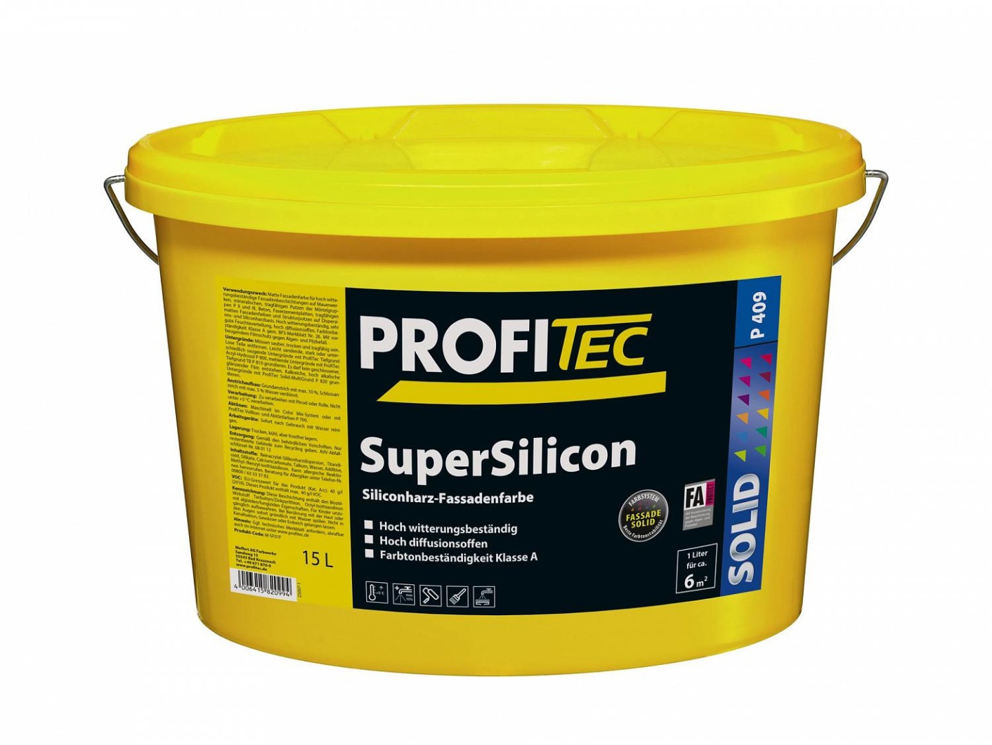 Краска фасадная Profi Tec P 409 SuperSilicon на основе силиконовых смол с высочайшей стабильностью к выгоранию цвета 1л в строительном магазине
