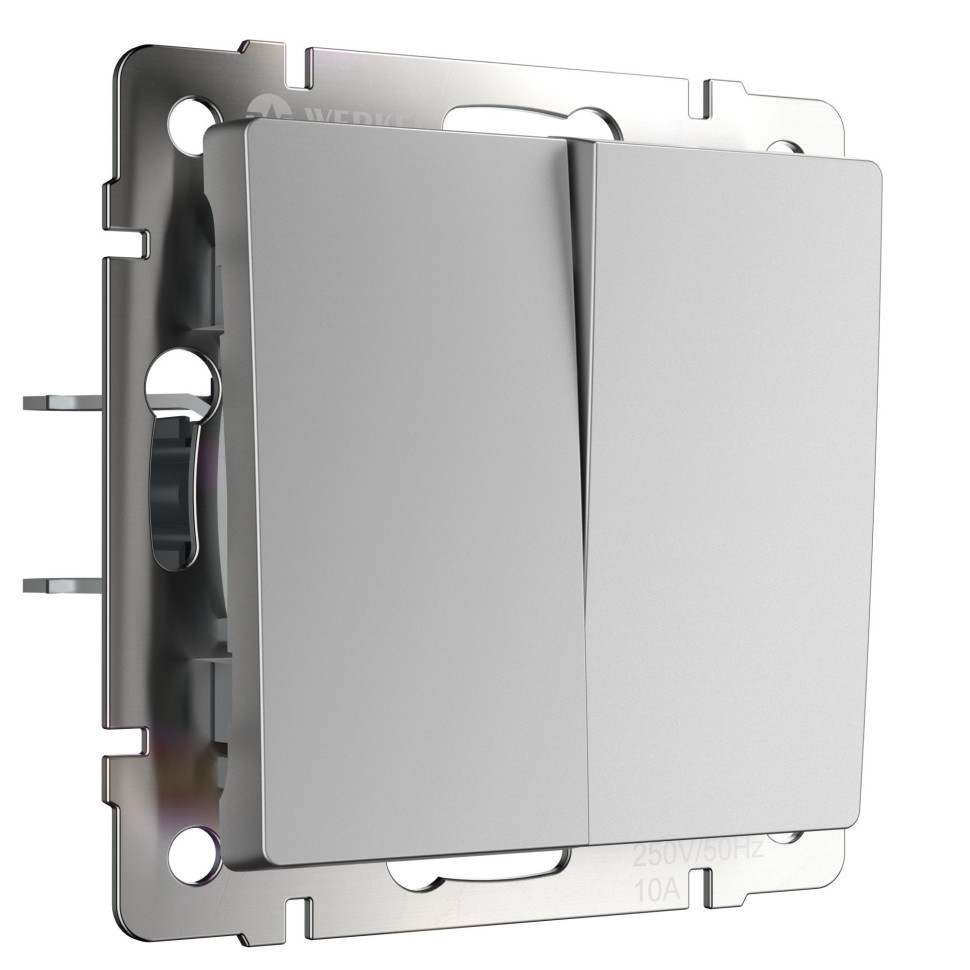 W1122006/ Выключатель двухклавишный проходной (серебряный) W1122006 в строительном магазине