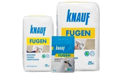 Смесь КНАУФ-Фуген фасуется в бумажные мешки по 5, 10 и 25 кг Смесь КНАУФ-Фуген фасуется в бумажные мешки по 5, 10 и 25 кг