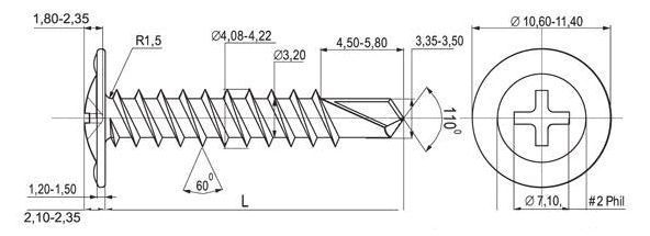 Особенность конструкции дает возможность проводить монтажные работы, не проделывая предварительно отверстия в поверхности металла Саморез со сверлом
