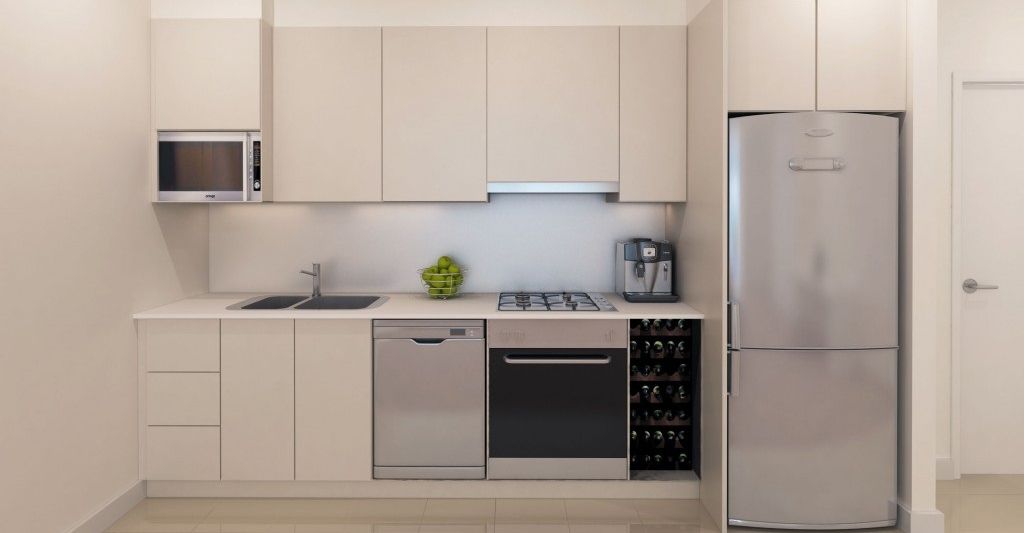 Пример линейной кухни с рабочим треугольником